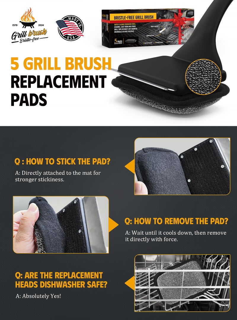 MEKER Grill Brush Bristle Free  Grill Cleaner Brush with 5 BBQ Replacement Head for Cast Iron  Stainless Steel Grates  Safe Grill Scraper Outdoor BBQ Grill  Black - Image 3